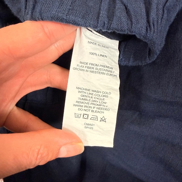 Quince 100% European Linen Pants 25" Deep Navy Wide Leg Crop Pull On Small - Picture 9 of 13